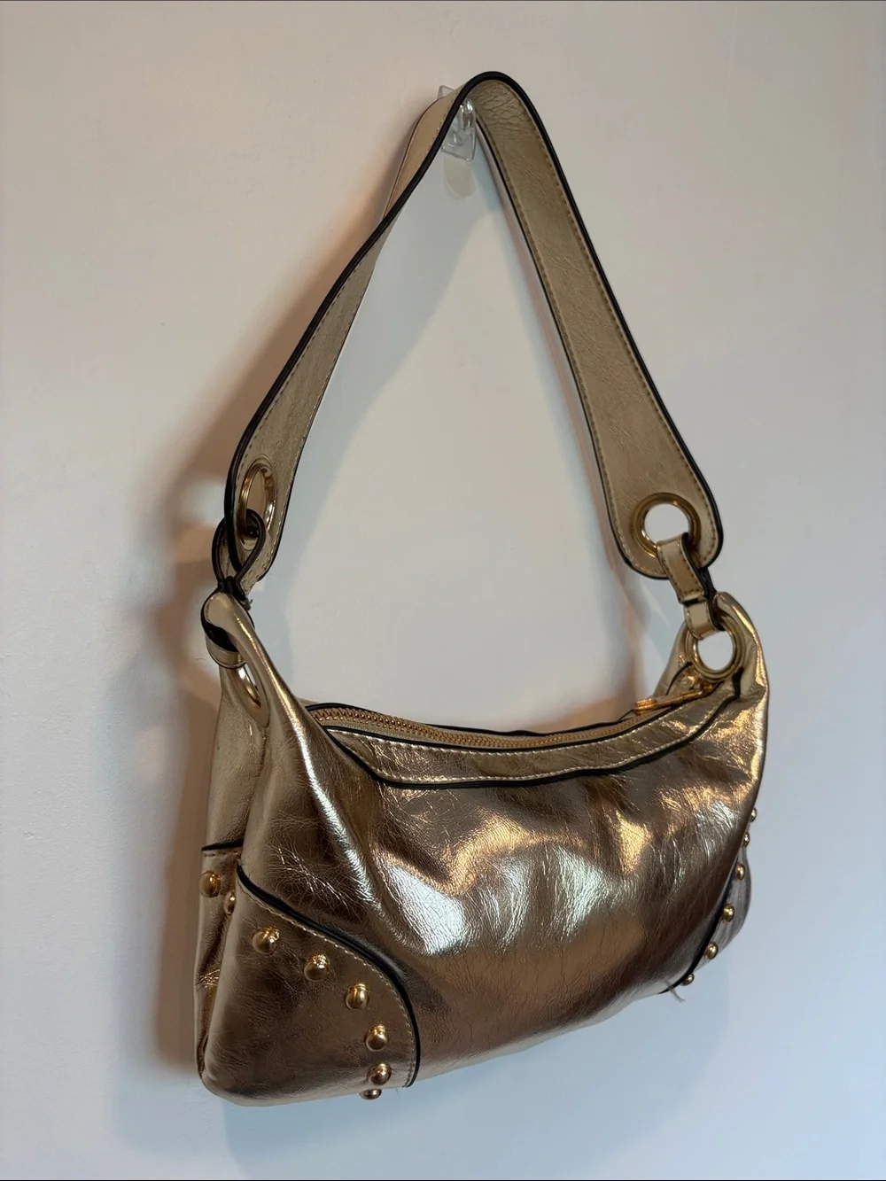 Stradivarius Metallic Gold Studded Shoulder Bag